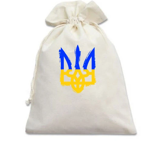 Подарочный мешочек с тризубом в цвете украинского флага