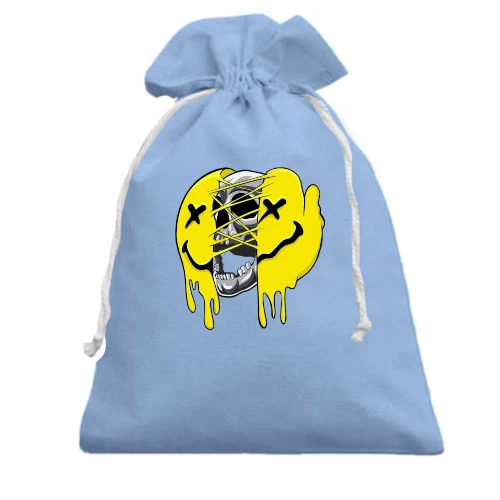 Подарунковий мішечок, блакитний, "Череп усередині смайлика"