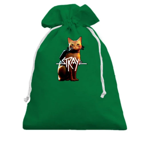 Подарочный мешочек, Зеленый, с кошкой "Stray"