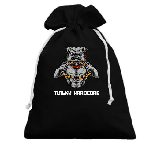 Подарочный мешочек, Черный, с яростным псом "Только hardcore"