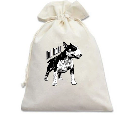Подарунковий мішечок, білий, з бультер'єром "Bull Terrier"