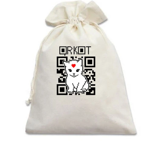 Подарочный мешочек, белый, "QR кот"