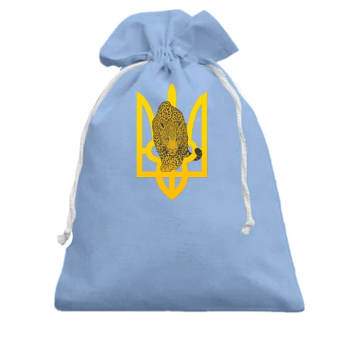 Подарочный мешочек, Голубой, с гепардом на фоне тризуба