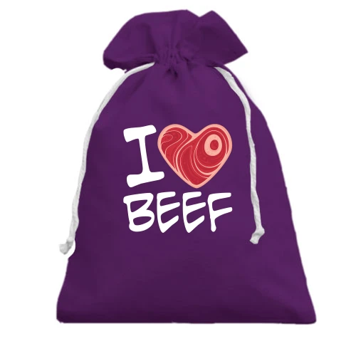 Подарунковий мішечок, фіолетовий, "I love Beef"