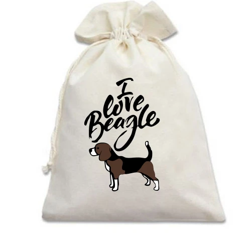 Подарочный мешочек, Белый, I love my beagle