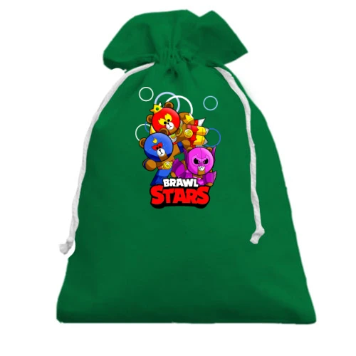 Подарочный мешочек, Зеленый, з ведмедиками (Brawl Stars)