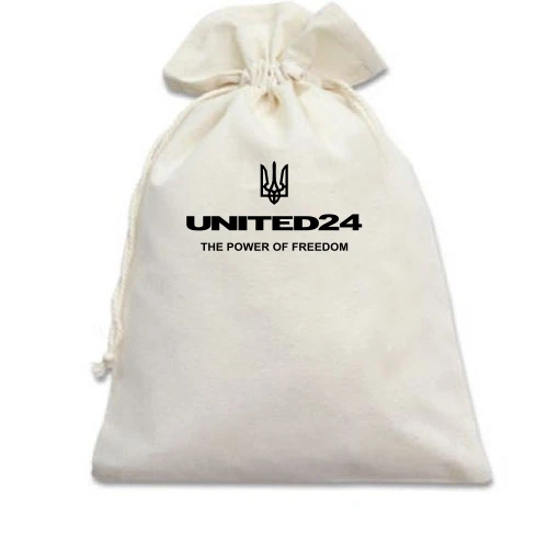 Подарочный мешочек, Белый, с гербом "united24 the power of freedom"
