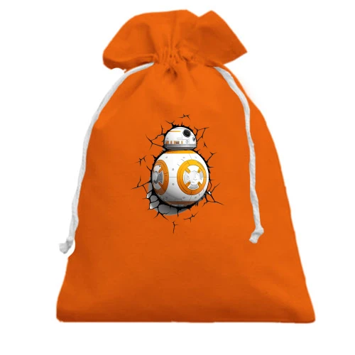 Подарочный мешочек, оранжевый, "BB-8 в стене"