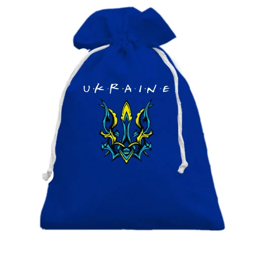 Подарочный мешочек, голубой, "Ukraine" со стилизованным тризубом