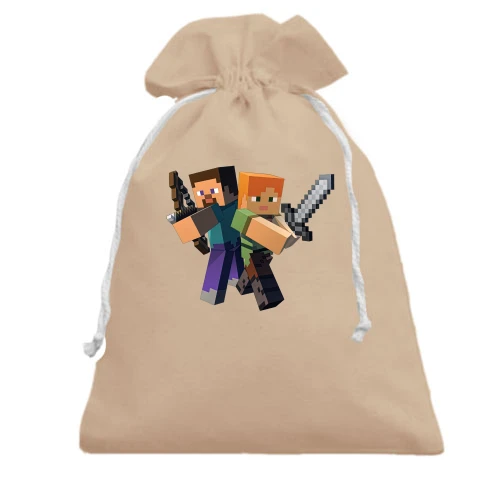 Подарочный мешочек Minecraft со Стивом и Алекс