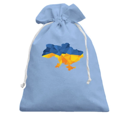 Подарунковий мішечок, Блакитний, з полігональною карткою України