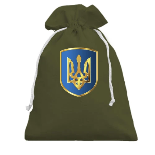 Подарочный мешочек, хаки, с тризубом на синем щите
