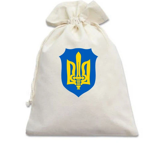 Подарочный мешочек, белый, с тризубом-мечом на синем щите