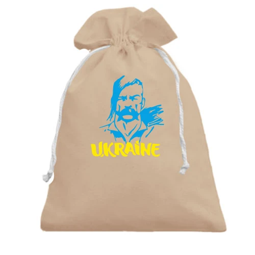 Подарочный мешочек, белый, с казаком "Ukraine"