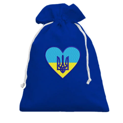 Подарунковий мішечок, Блакитний, Тризуб на жовто-синьому серці