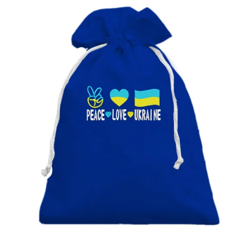 Подарочный мешочек, голубой, Peace and love Ukraine