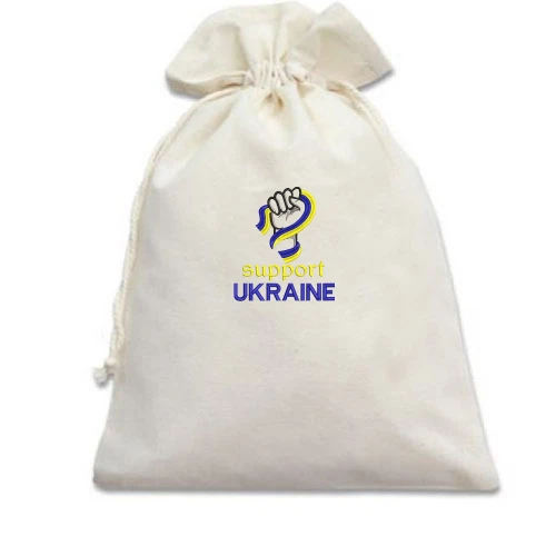 Подарочный мешочек, белый, с вышивкой Support Ukraine