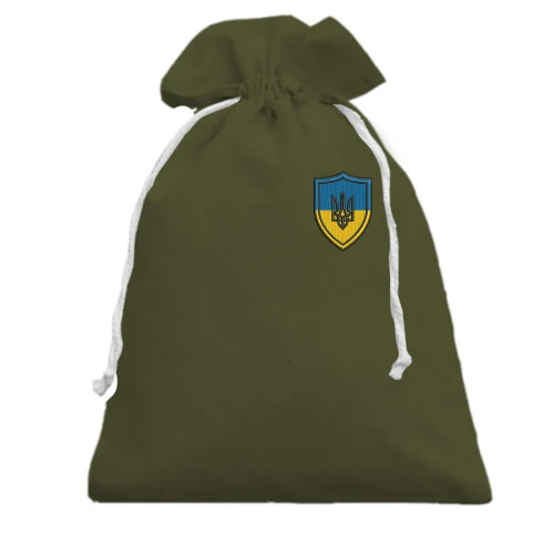 Подарунковий мішечок із шевроном у вигляді щита з прапором України та Тризубом
