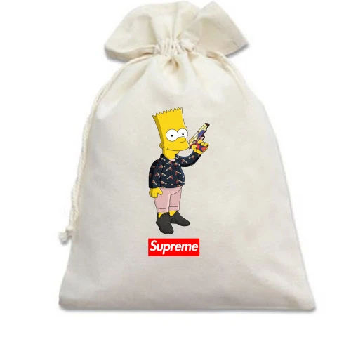 Подарунковий мішечок, Білий, Барт Сімпсон з написом Supreme