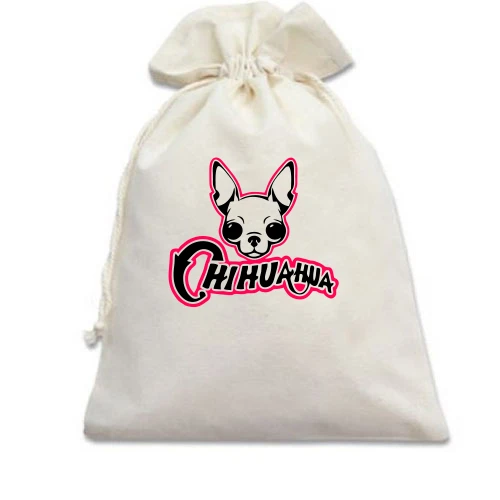 Подарочный мешочек с чихуахуа и розовой надписью «CHIHUAHUA»