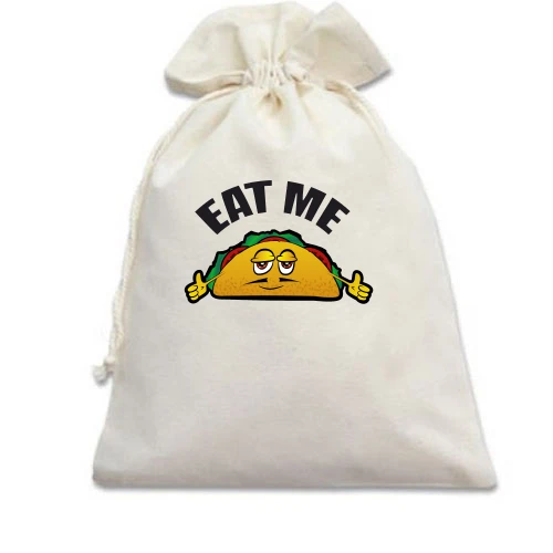 Подарунковий мішечок з мультяшним персонажем тако та написом «EAT ME»