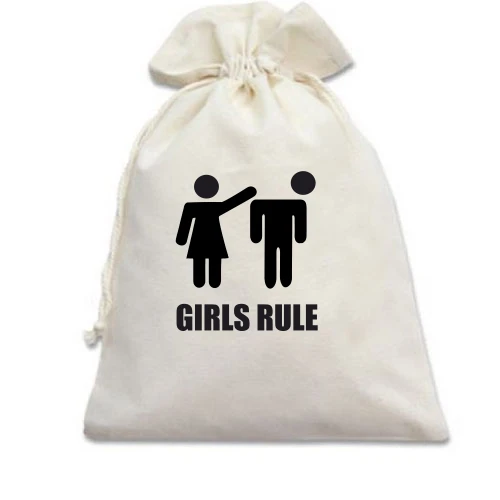 Подарочный мешочек с ироничной пиктограммой и надписью «GIRLS RULE»