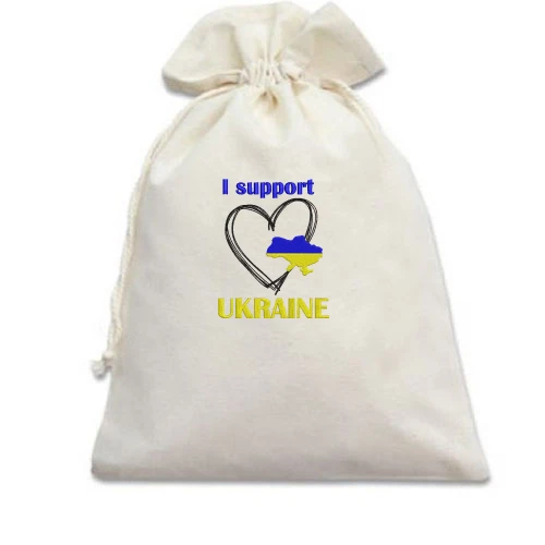 Подарочный мешочек, белый, с вышивкой I Support Ukraine