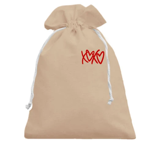 Подарочный мешочек, белый, XO-XO с сердечками