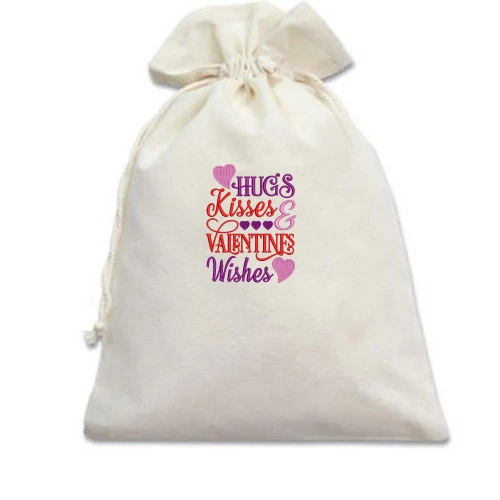 Подарочный мешочек, белый, Hugs Kisses Valentines Wishes