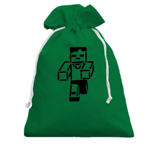 Подарочный мешочек, Зеленый, с силуэтом персонажа Minecraft