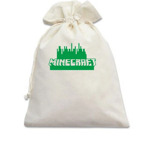 Подарочный мешочек, Белый, Minecraft Green Logo