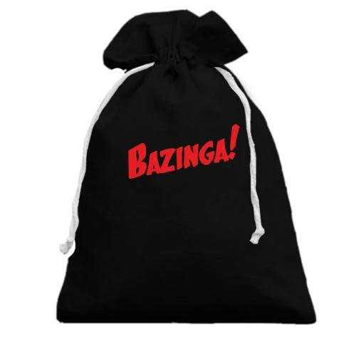 Подарочный мешочек, черный, Bazinga с красной комикс-надписью