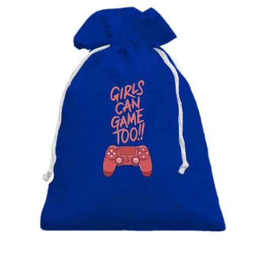 Подарочный мешочек, Голубой, Girls can Game Too!