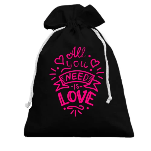 Подарунковий мішечок, Чорний, з написом «All you need is love»