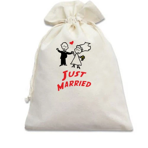 Подарунковий мішечок, Білий, Just married