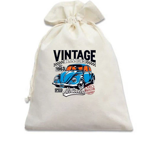 Подарочный мешочек, белый, Volkswagen Beetle - Vintage Race