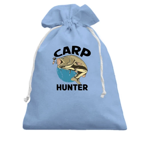 Подарочный мешочек, Голубой, с карпом и приманкой «Carp Hunter»