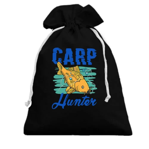 Подарочный мешочек, Черный, с золотистым карпом «Carp Hunter»