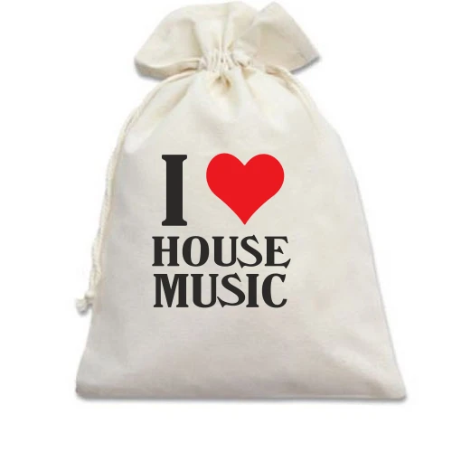 Подарунковий мішечок із написом I love house music та червоним серцем