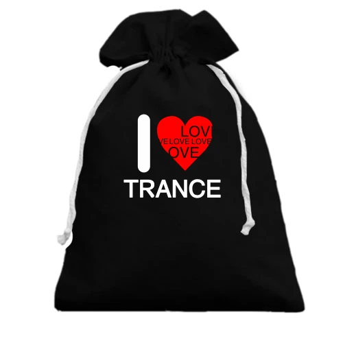 Подарунковий мішечок із написом I Love Trance та великим червоним серцем