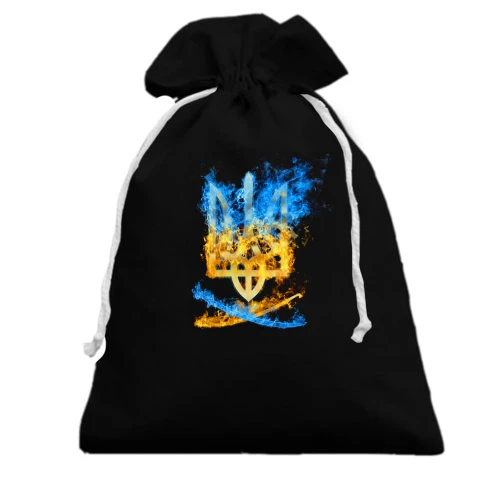 Подарочный мешочек, Черный, с огненным тризубом