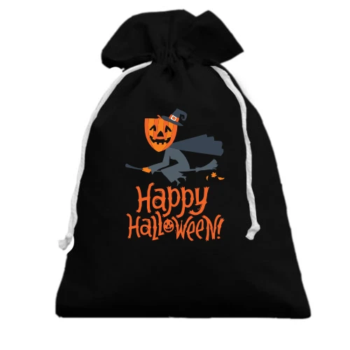 Подарочный мешочек, Черный, Ведьма на метле - Happy Halloween
