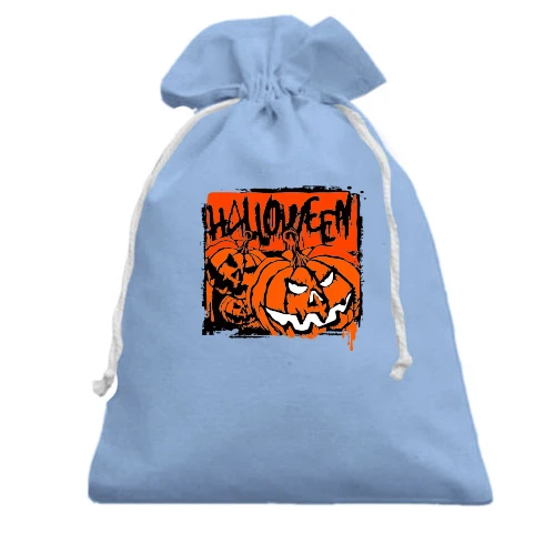 Подарочный мешочек, Голубой, Halloween Тыквы Арт
