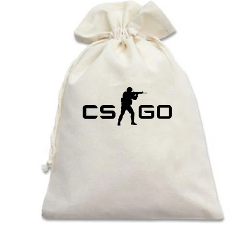 Подарочный мешочек, Белый, с логотипом CS GO и бойцом