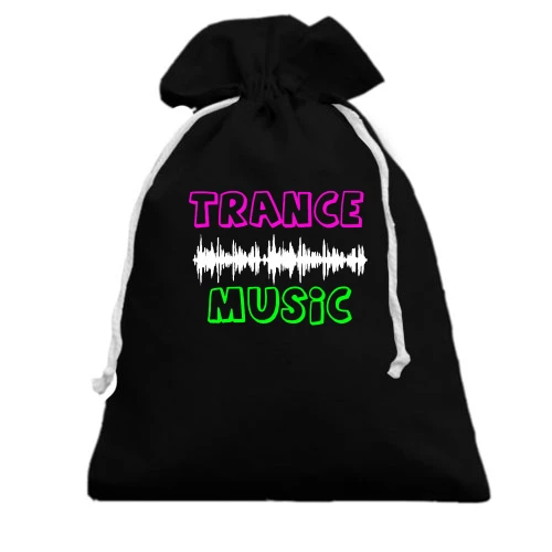 Подарунковий мішечок з яскравим неоновим написом TRANCE MUSIC та білою звуковою хвилею