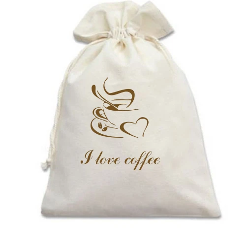 Подарочный мешочек, Белый, I love coffee