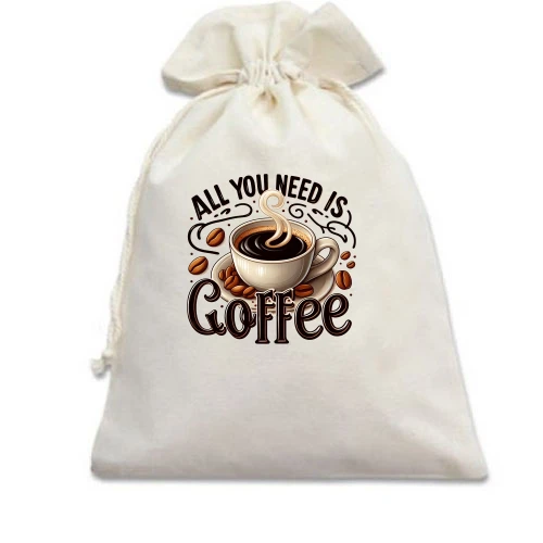 Подарочный мешочек, Белый, All You need is Coffee
