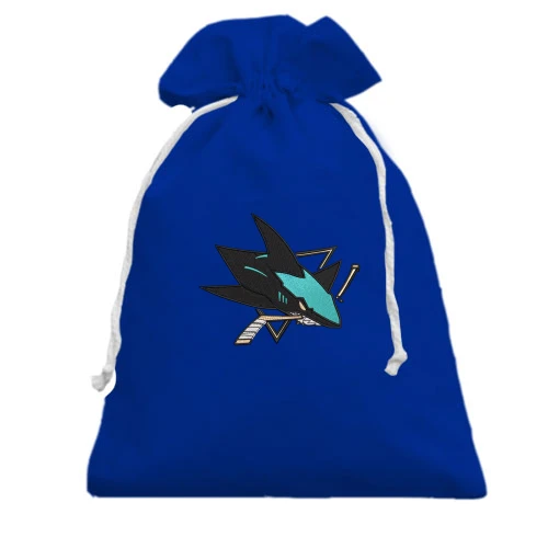 Подарочный мешочек, голубой, с вышитой эмблемой San Jose Sharks