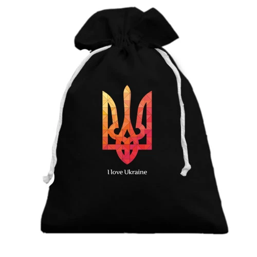 Подарунковий мішечок, чорний, I love Ukraine з червоним гербом