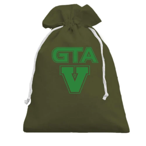 Подарочный мешочек, Черный, GTA V с зелёным логотипом